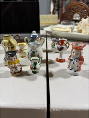 Vintage 10 Miniature Porcelain Pitcher Figurine Set -all signed Japan, England
